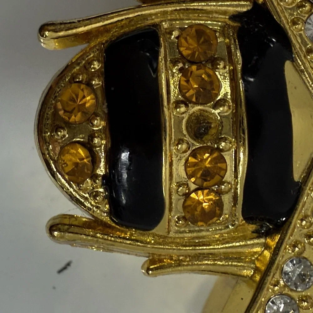 Bee Jeweled Gold Tone Trinket Box Rhinestones